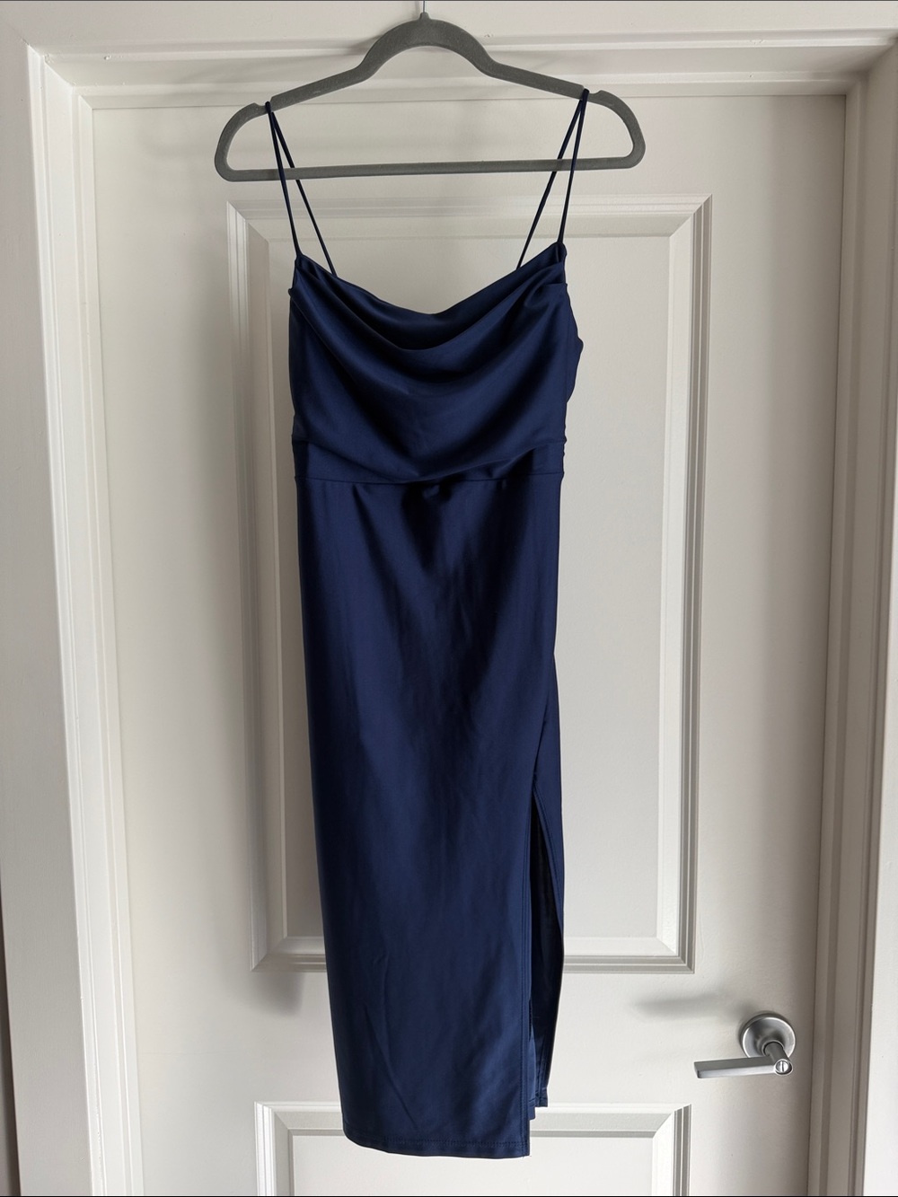 Windsor Navy Cowl Neck Midi Dress with Side Slit
